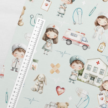 Image of cotton jersey - little doctors 200 g/m² – available at Šarlotes audumi