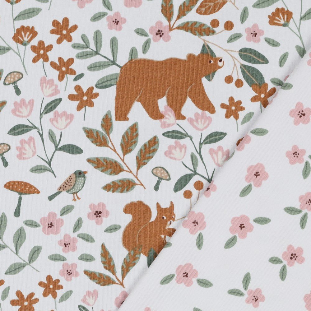 Cotton jersey - forest animals in leaves 200 g/m²