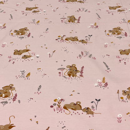Cotton jersey - mice on a soft pink background 220 g/m²
