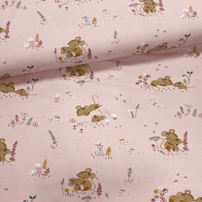 Cotton jersey - mice on a soft pink background 220 g/m²