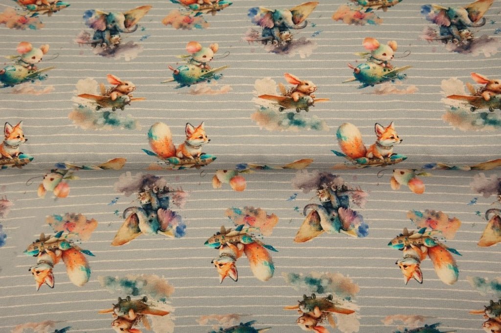 Cotton jersey with mice on a gray background 210 g/m²