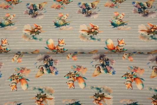 Cotton jersey with mice on a gray background 210 g/m²