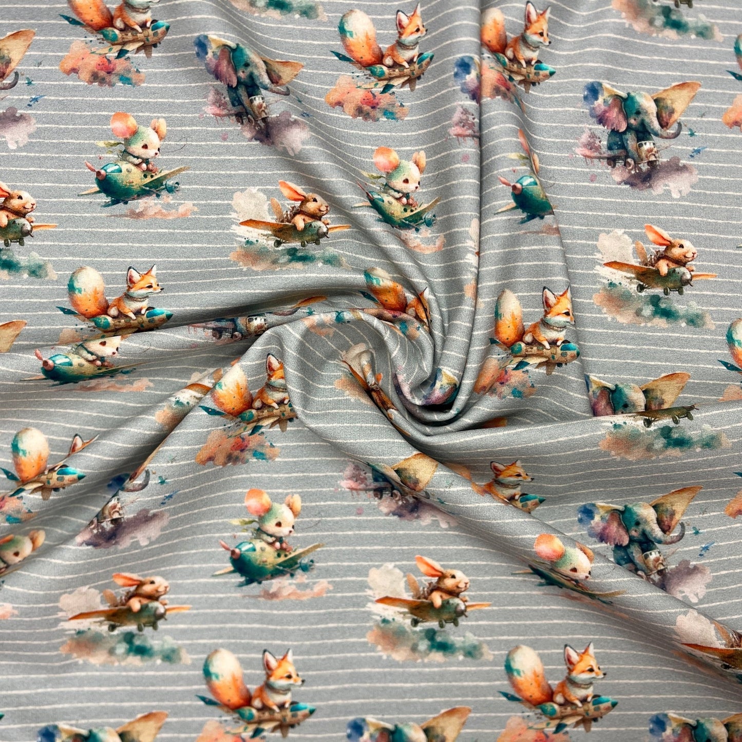 Cotton jersey - mice on a gray background 210 g/m²