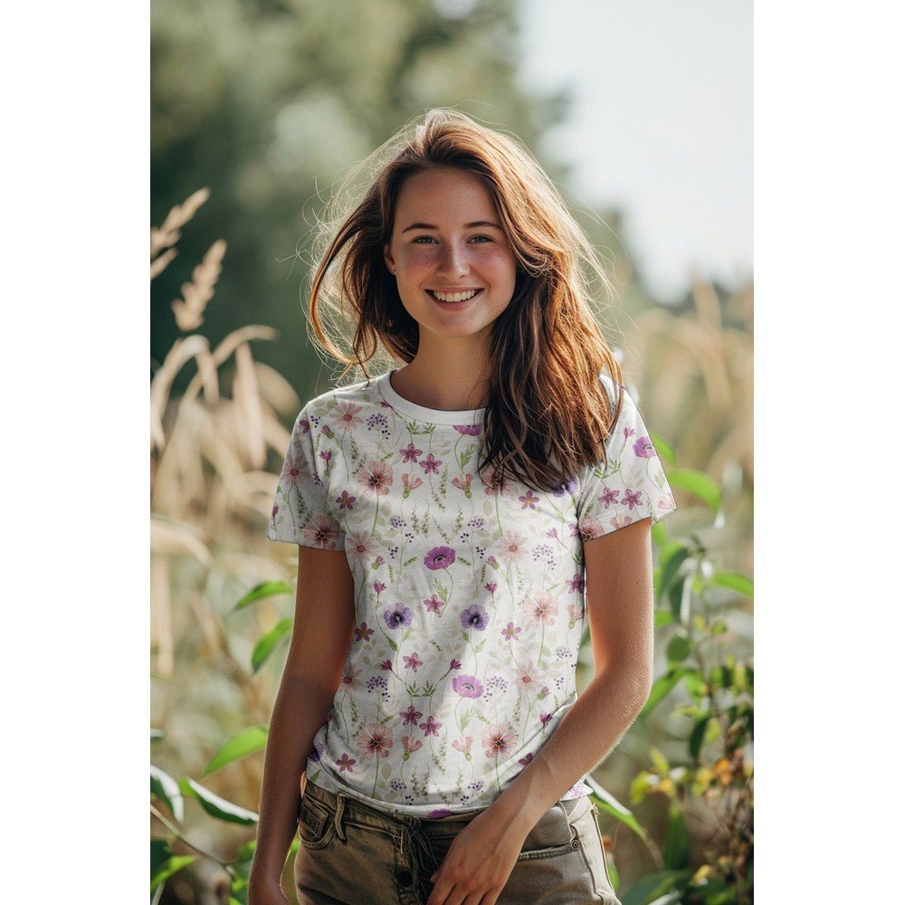 Dzianina bawełniana – łąka na beżowym tle 200 g/m²