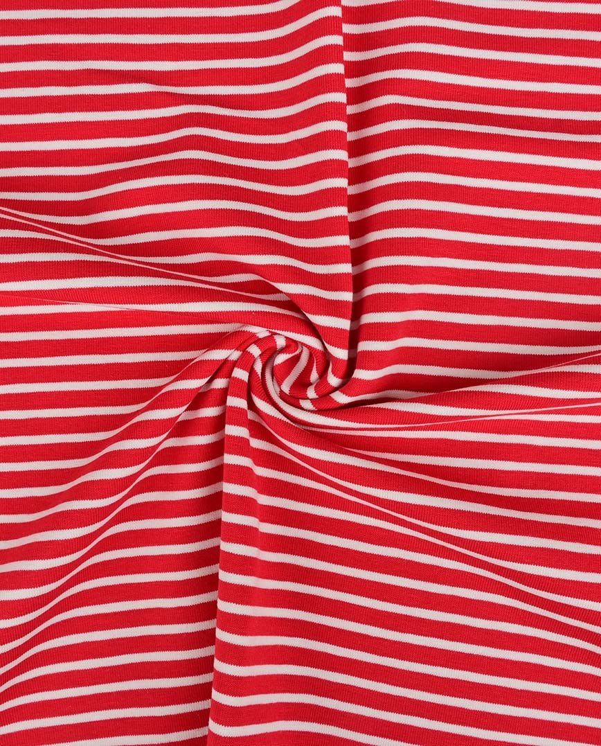 Image of cotton knit - red stripes 220 g/m² – available at Šarlotes audumi