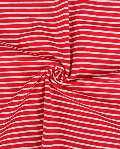Image of cotton knit - red stripes 220 g/m² – available at Šarlotes audumi