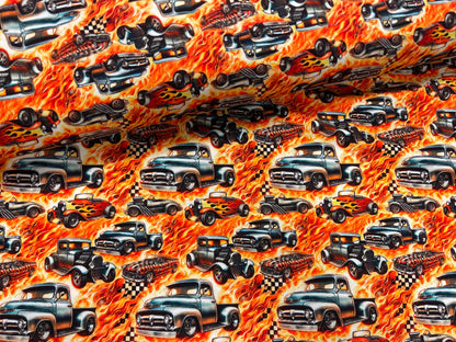 Bawełniana dzianina - płonące auta 200 g/m²