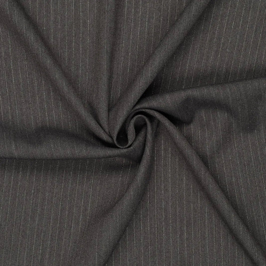 Image of suit fabric with a fine lurex stripe | grey | 195 g/m² | 145 cm – available at Šarlotes audumi