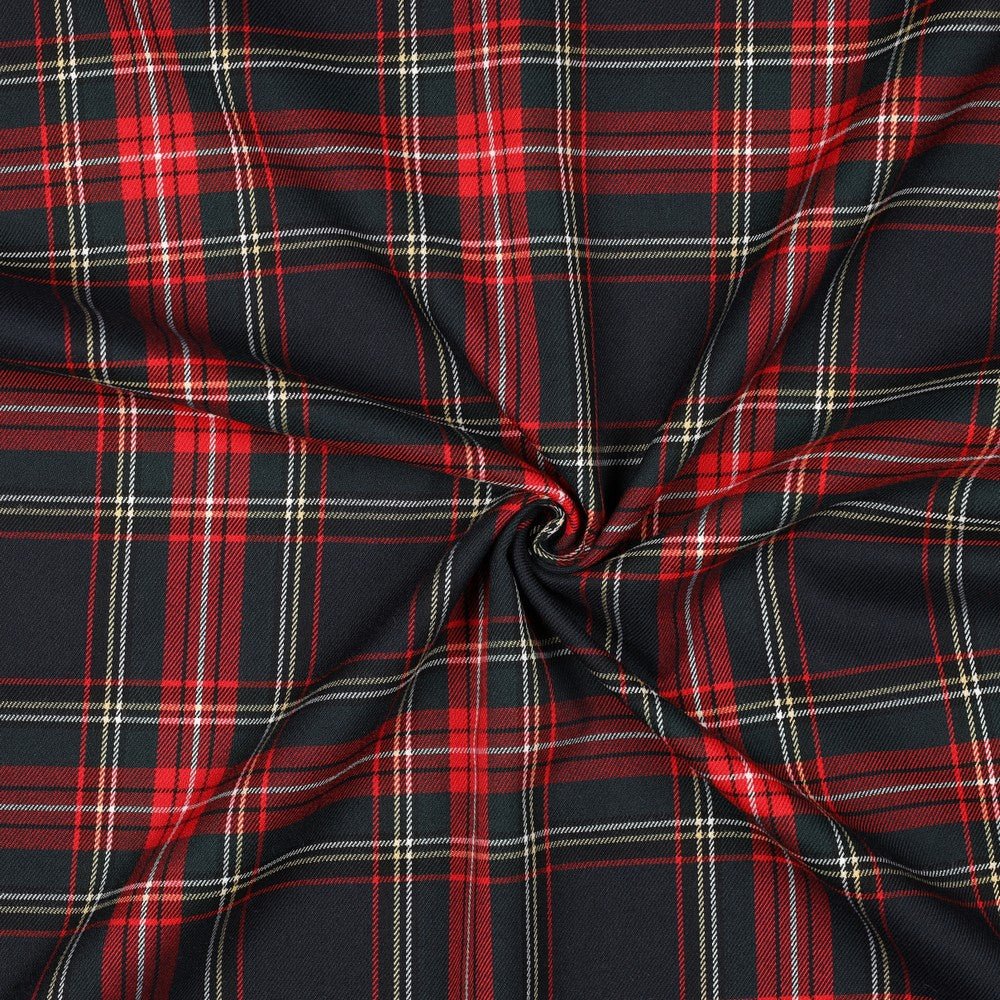 suiting fabric - black, red plaid 230 g/m²