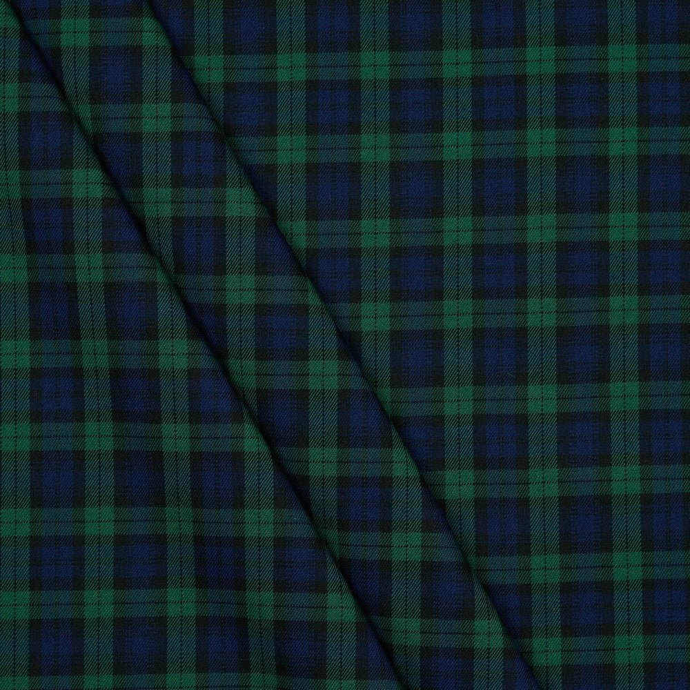 Suit fabric, blue and green checked 230 g/m²