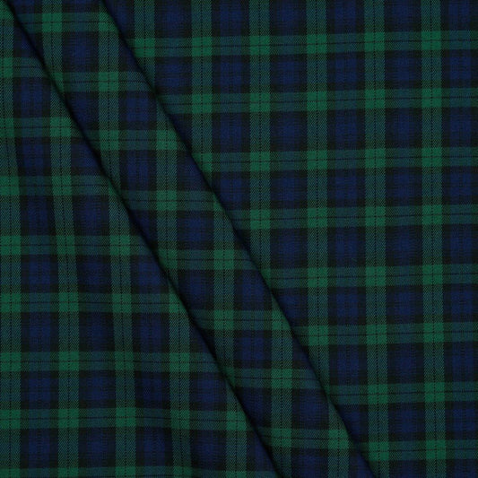 Suit fabric, blue and green checked 230 g/m²