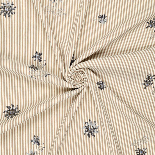 alt
Image of a shirt fabric with elastane - beige striped with embroidered beads 135 g/m² – available at Charlotes fabrics