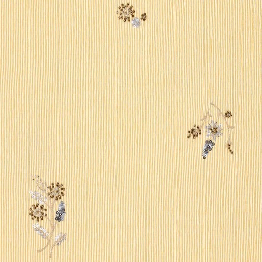 Image of a shirt fabric with elastane - yellow striped with embroidered beads 135 g/m² – available at Šarlotes audumi