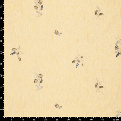 Image of shirt fabric with elastane - yellow striped with embroidered beads 135 g/m² – available at Šarlotes audumi