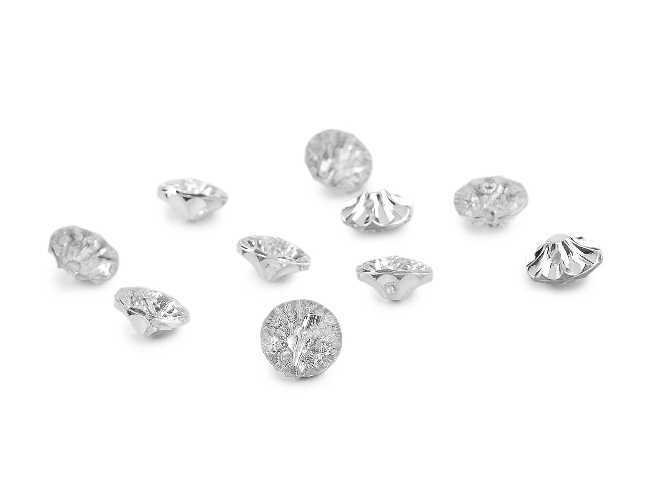 Image of crystal shank buttons (various sizes) – available at Šarlotes audumi