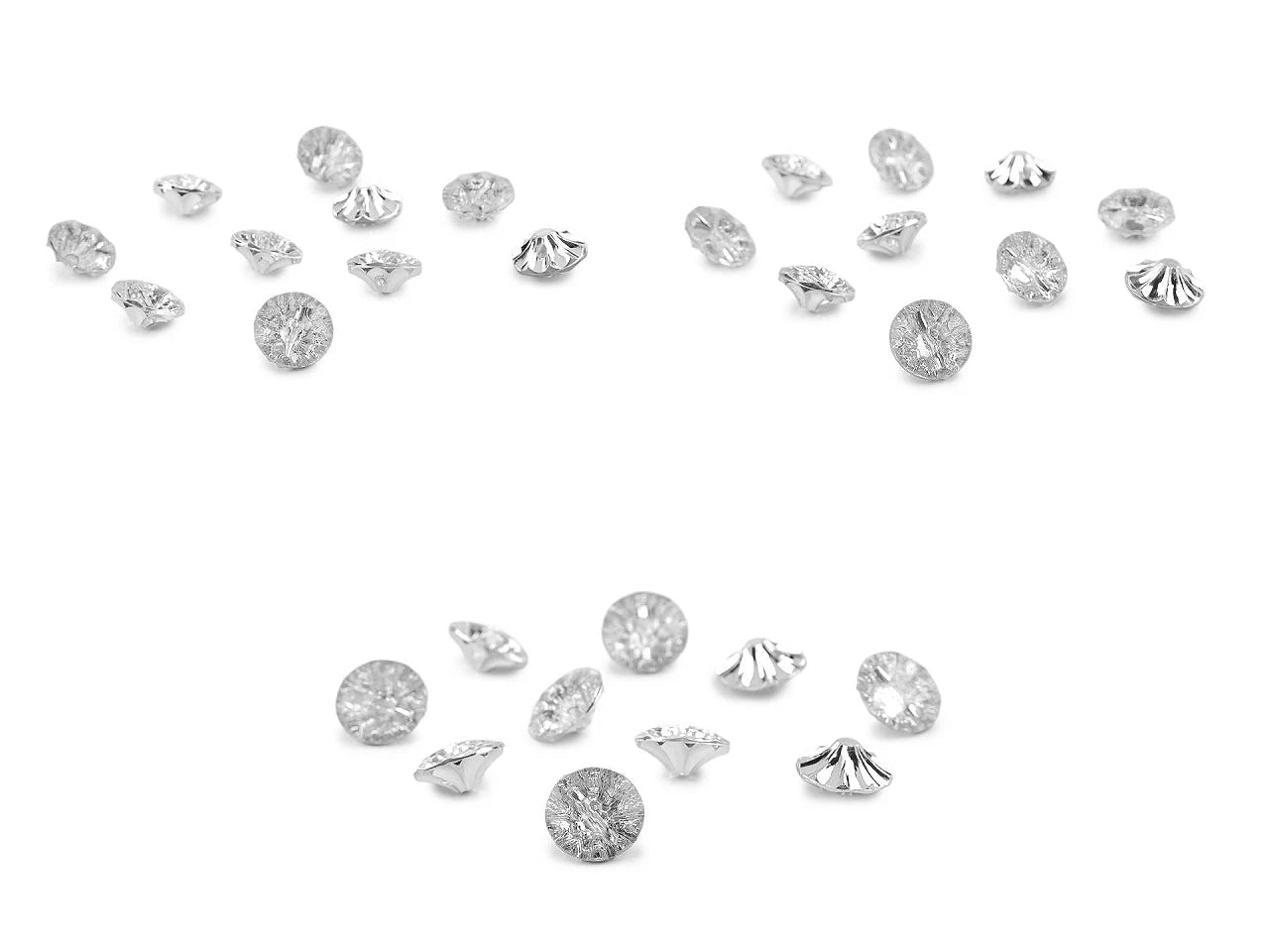 Image of crystal shank buttons (various sizes) – available at Šarlotes audumi