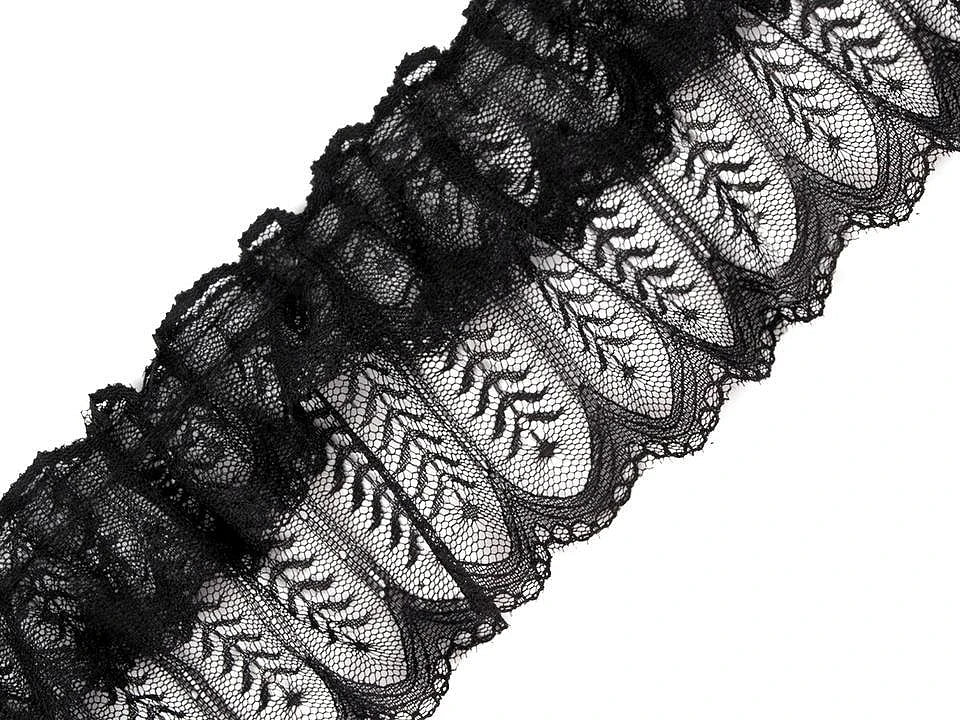 Image of crinkled lace ribbon 85–95 mm - black – available at Šarlotes audumi
