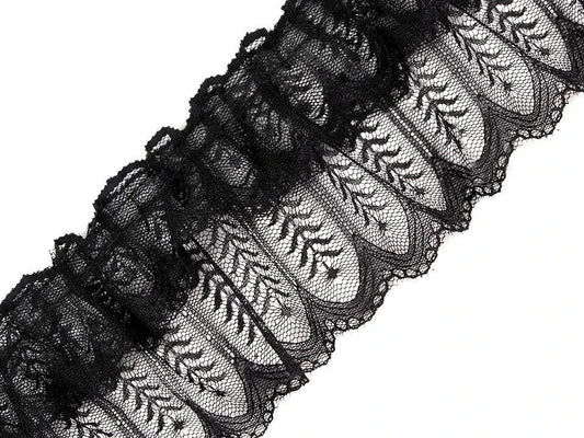 Image of crinkled lace ribbon 85–95 mm - black – available at Šarlotes audumi