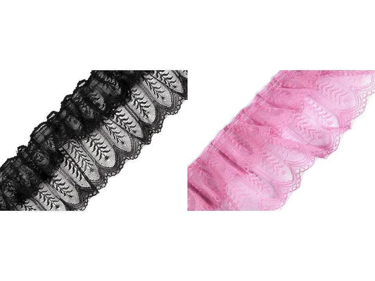 Image with ruffled lace ribbon 85–95 mm - pink – available at Charlotte's Fabrics