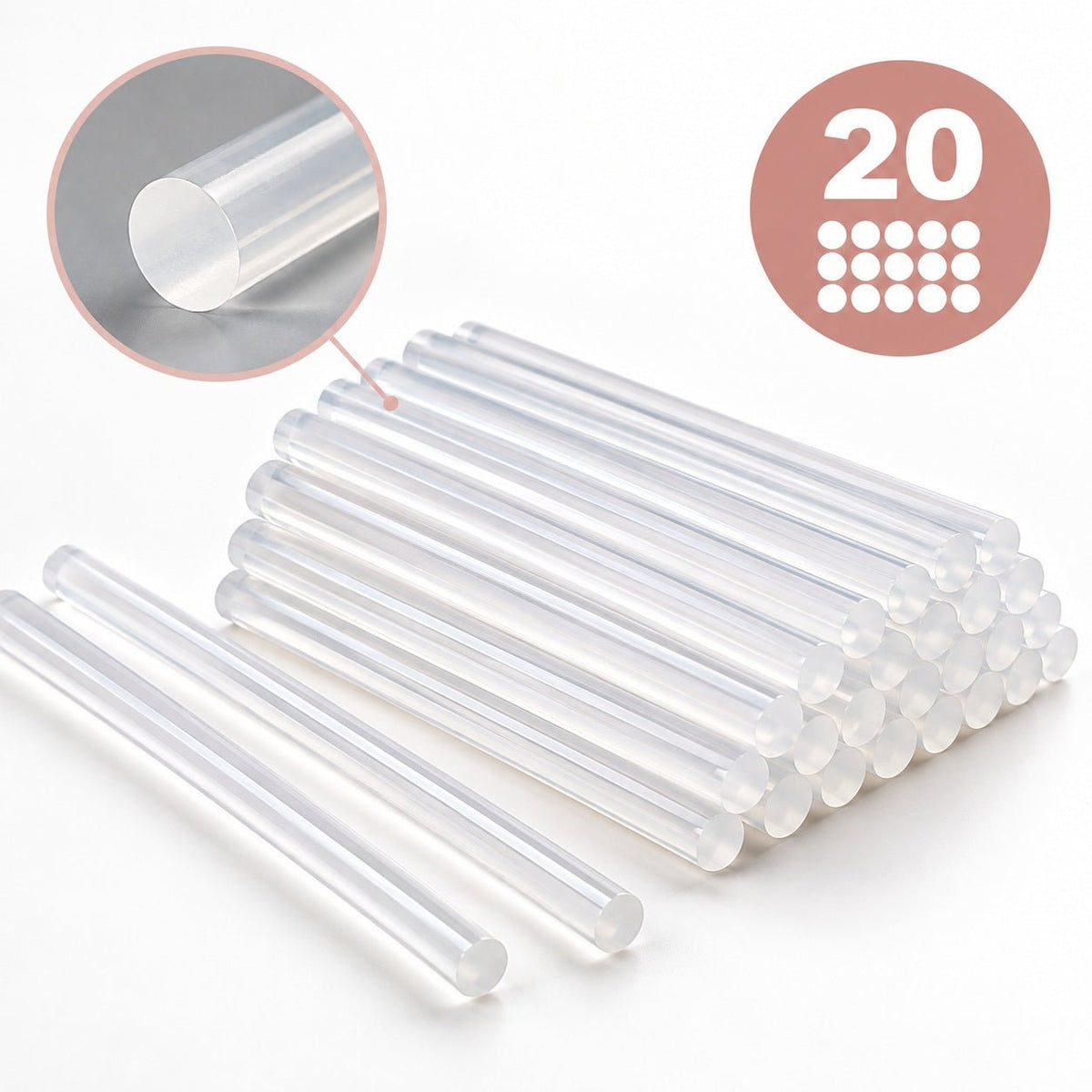 Wkłady do pistoletu do kleju 7 mm × 20 cm, przezroczyste, nieżółknące, 10 szt. – dostępne online w Šarlotes audumi
