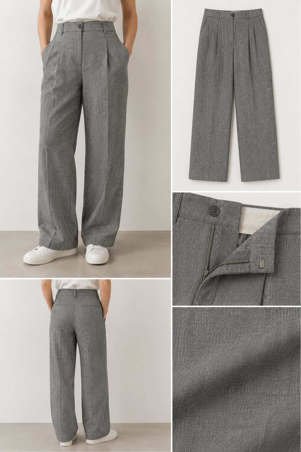 Image of linen and cotton herringbone fabric – gray with a slight green tint 170 g/m² – available at Šarlotes Audumi