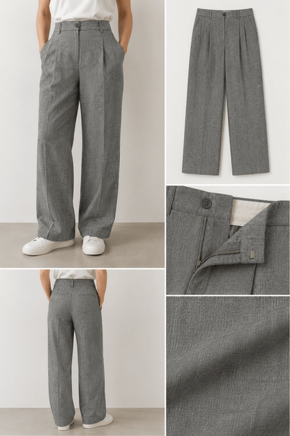 Image of linen and cotton herringbone fabric – gray with a slight green tint 170 g/m² – available at Šarlotes Audumi