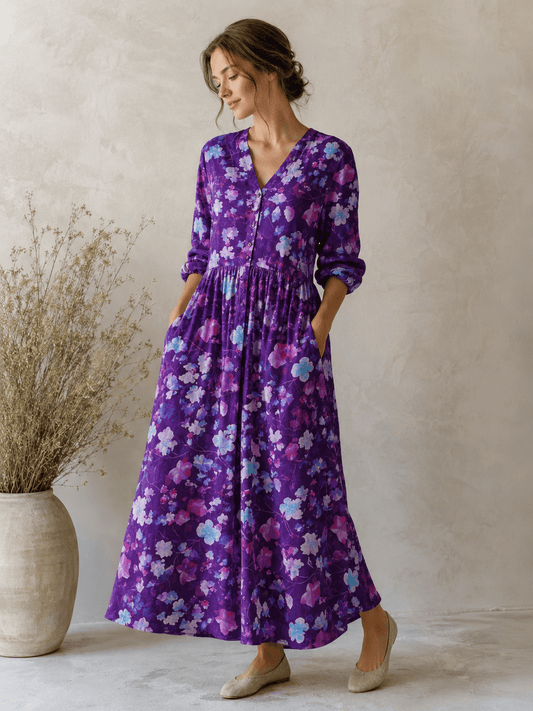Image of linen with cotton - leaves on a purple-toned background 170 g/m² – available at Šarlotes audumi