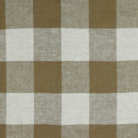 Linen with viscose - light brown checked 145 g/m²
