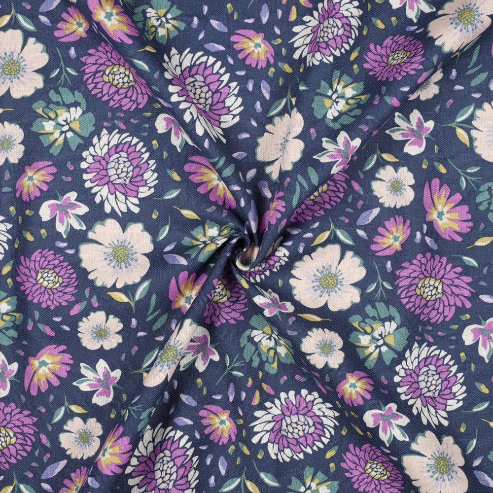 Linen with viscose - lilac flowers 180 g/m²