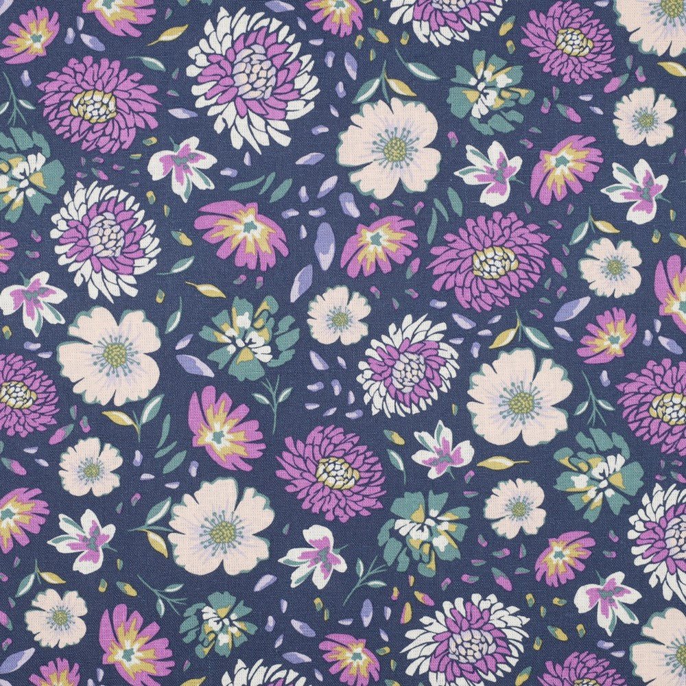 Linen with viscose - lilac flowers 180 g/m²