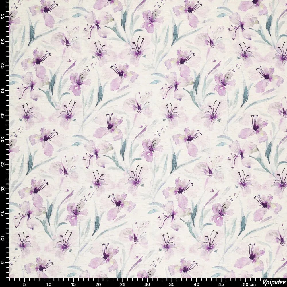 Linen with viscose - lilac flowers 200 g/m²