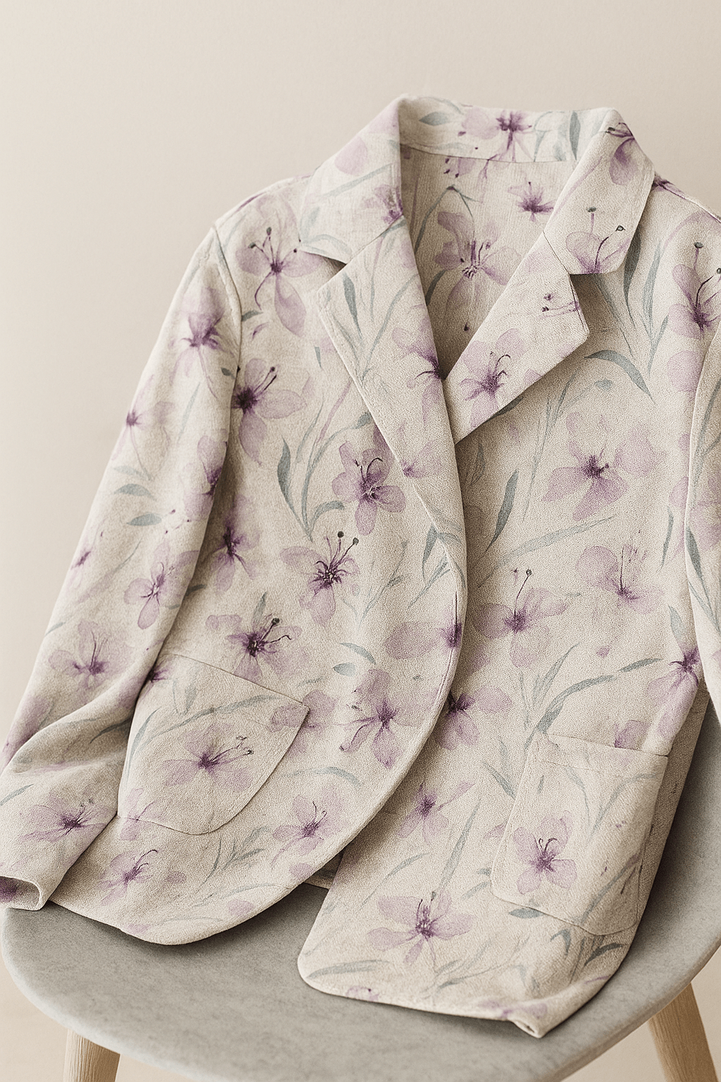 Linen with viscose - lilac flowers 200 g/m²