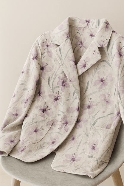 Linen with viscose - lilac flowers 200 g/m²