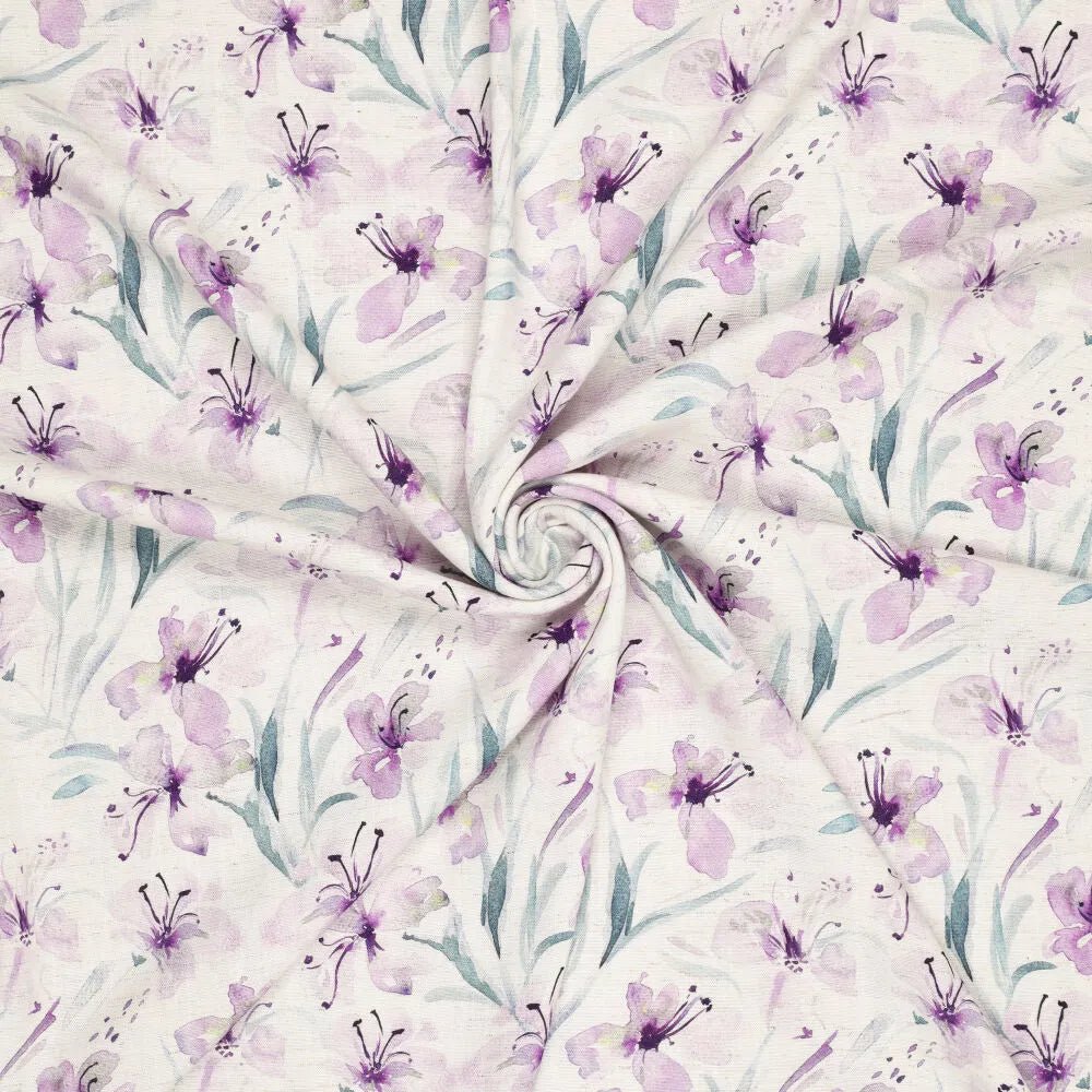 Viscose linen - lilac flowers 200 g/m²