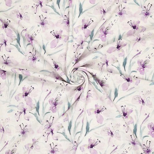 Viscose linen - lilac flowers 200 g/m²