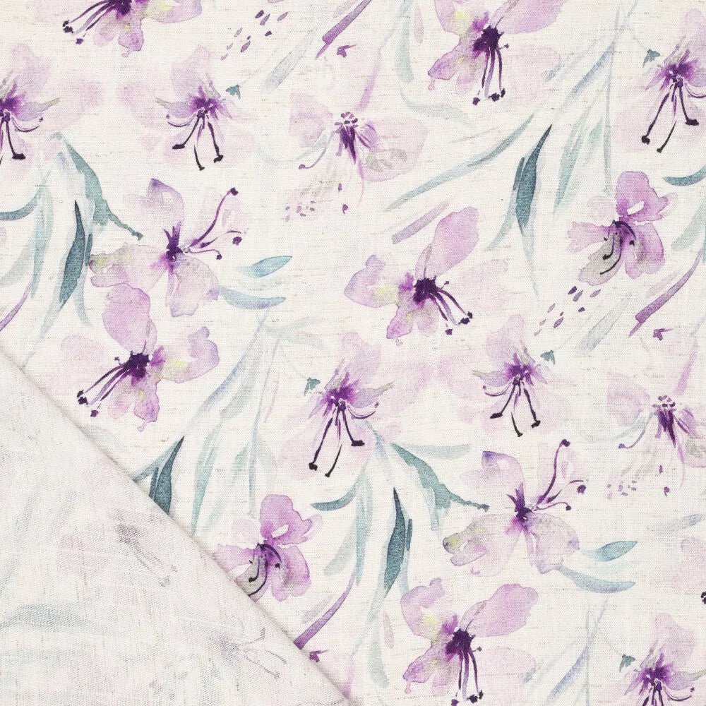 Linen with viscose - lilac flowers 200 g/m²
