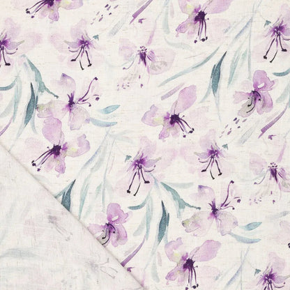 Linen with viscose - lilac flowers 200 g/m²