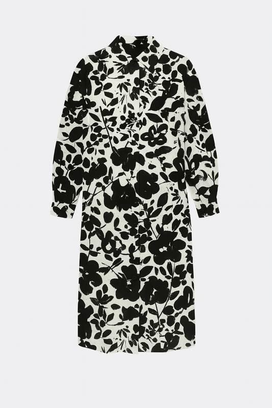 Linen with viscose - black leaves 180 g/m²