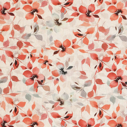 Linen with viscose - orange flowers 120 g/m²