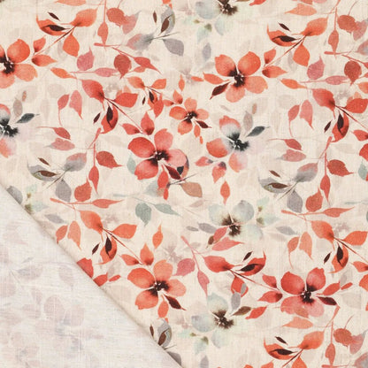 Linen with viscose - orange flowers 120 g/m²