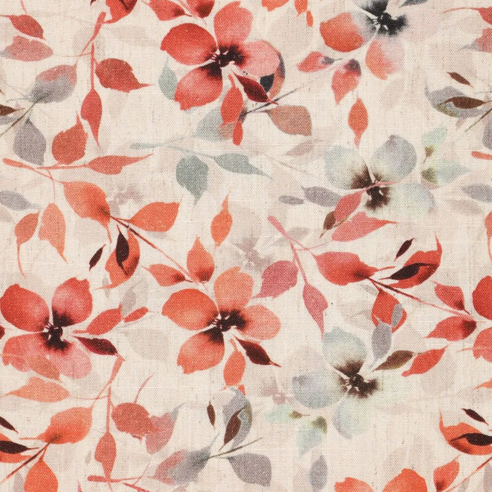 Linen with viscose - orange flowers 120 g/m²