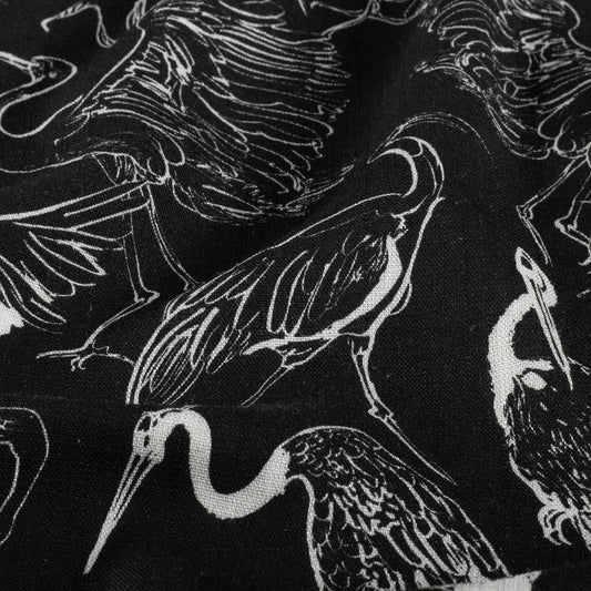 Image with linen and viscose - storks 170 g/m² – available at Šarlotes audumi