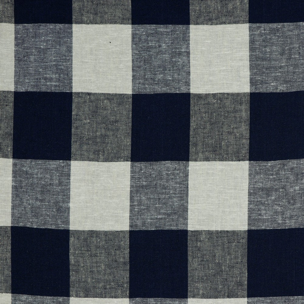 Linen with viscose - dark blue checkered 145 g/m²