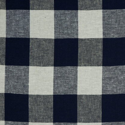 Linen with viscose - dark blue checkered 145 g/m²