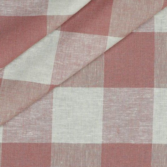 Linen with viscose - dusty pink checked 145 g/m²