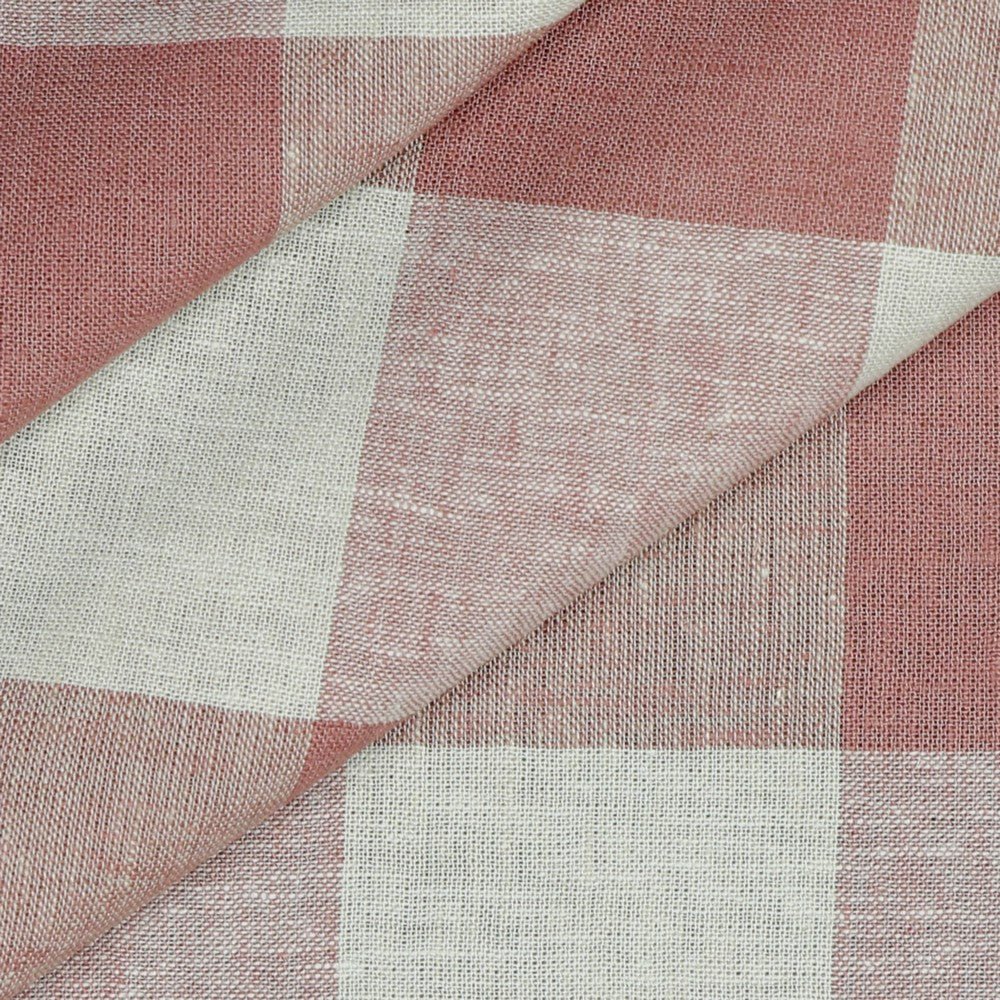 Linen blend with viscose - old pink checked 145 g/m²