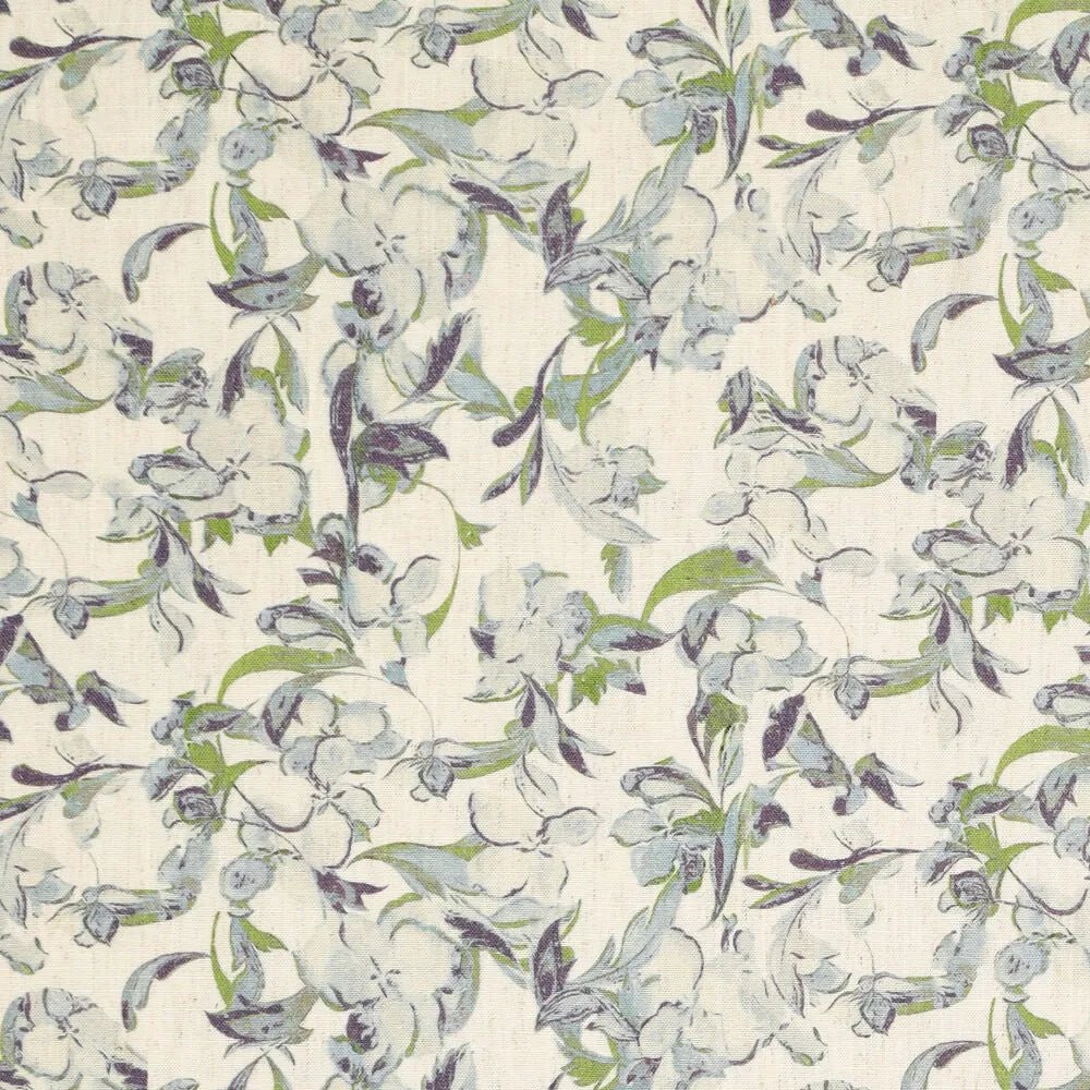 Image of linen with viscose - blue-green leaf pattern 120 g/m² – available at Šarlotes audumi