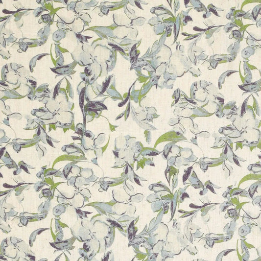 Image of linen with viscose - blue-green leaf pattern 120 g/m² – available at Šarlotes audumi