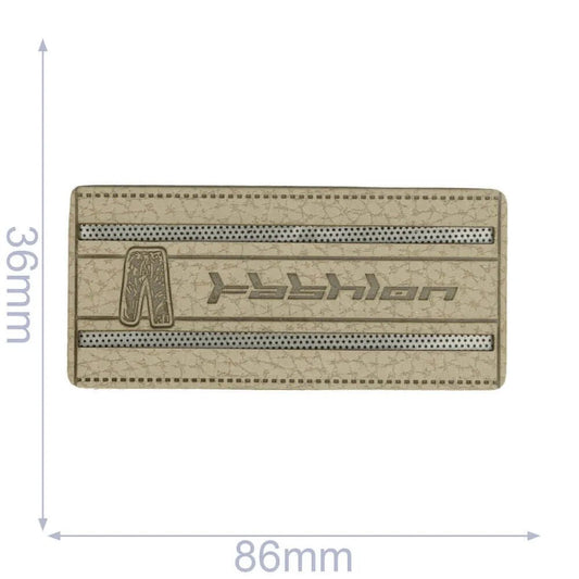 Attēls ar Mākslīgās ādas etiķete 86×36 mm (pelēka) – pieejams Šarlotes audumi