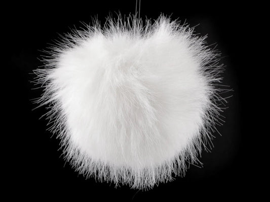 Faux fur pom-pom with loop Ø11 cm - white